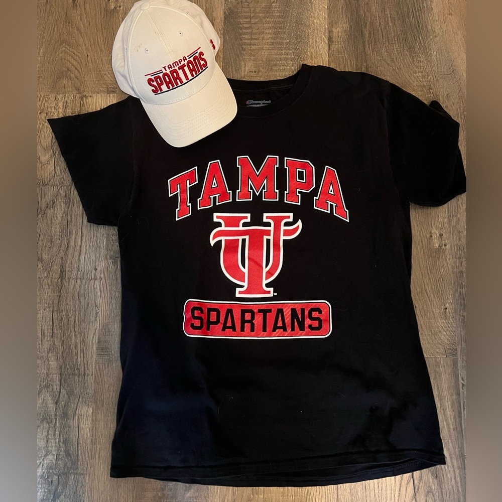 University of Tampa Spartans Black Graphic Tee and Hat